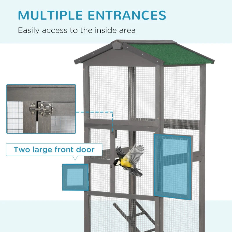 Wooden Bird Cage Outdoor Aviary House For Parrot, Parakeet, With Pull Out Tray And 2 Doors, Grey TryTrendly