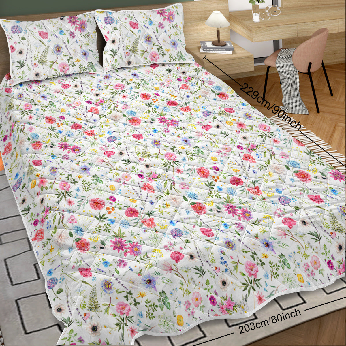 Red Floral Quilt 3 Pieces Microfiber Quilt Sets Lightweight Bedspreads Botanical Coverlets Quilt Bedding Set All Season Quilts Twin Full Queen King Size TryTrendly