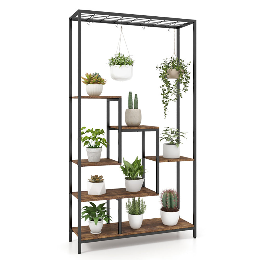 6-Tier Tall Plant Stand 71 Inch Metal Indoor Plant Shelf With 10 Hanging Hooks Anker