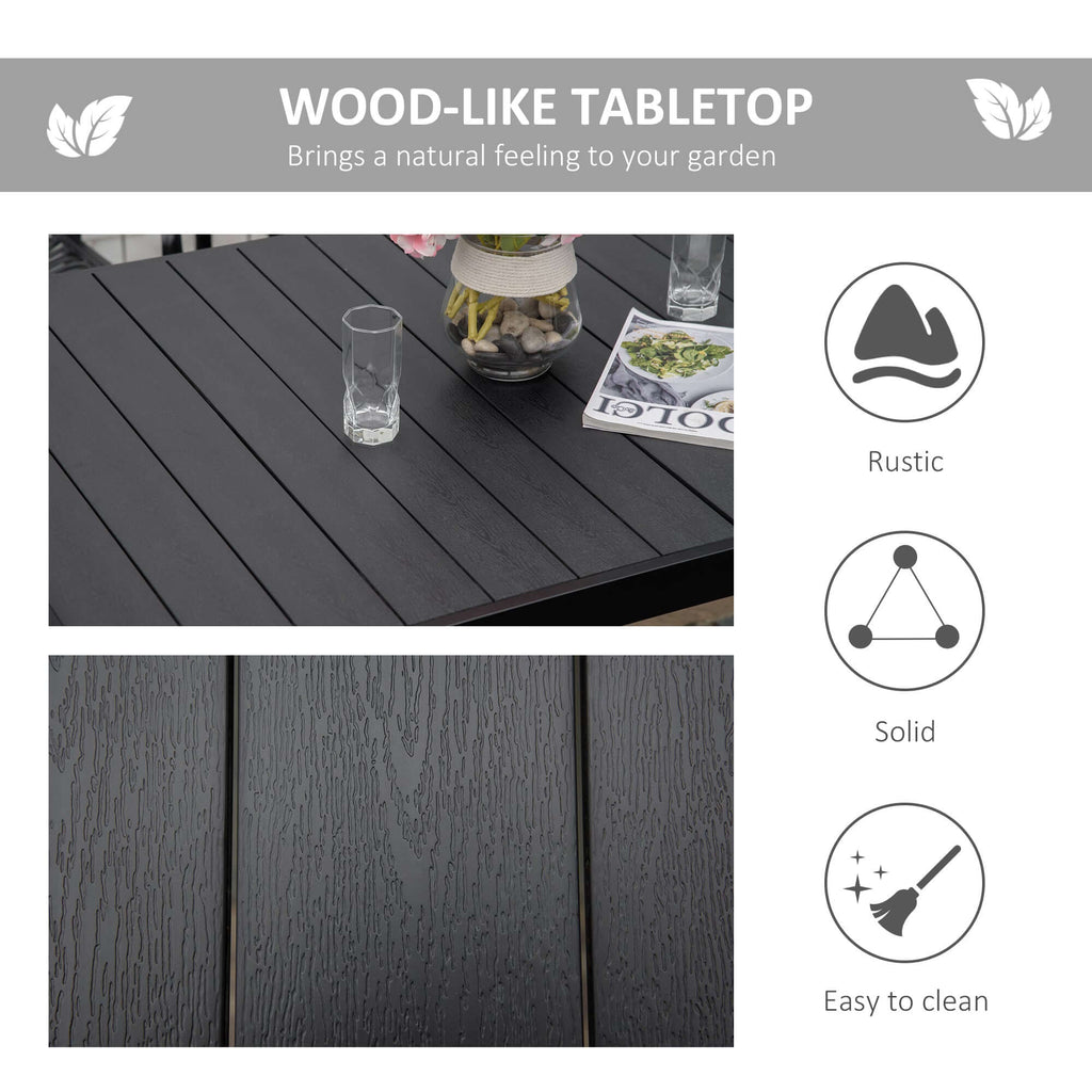 Outdoor Dining Table for 6 Person, Rectangular Patio Table, Aluminum Metal Legs for Garden, Lawn, Patio, Woodgrain Black TryTrendly
