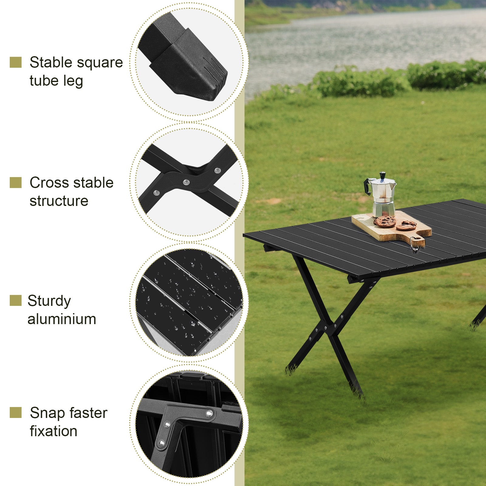 116cm Carbon Steel Camping Table Multifunctional Picnic Table Portable Table Folding Table Starbeauty