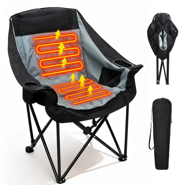 Oversized Heated Camping Chair, Patio Lounge Chairs With 3 Heat Levels, Portable Folding Heated Chair Round Moon Saucer Folding Lawn Chair Outdoor Chair For Camping, Lounge Patio TryTrendly