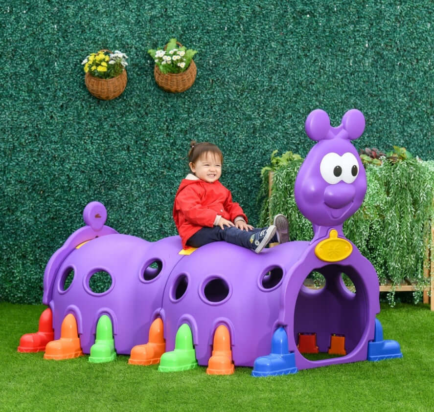 Purple 2-section kids climbing tunnel for indoor outdoor play