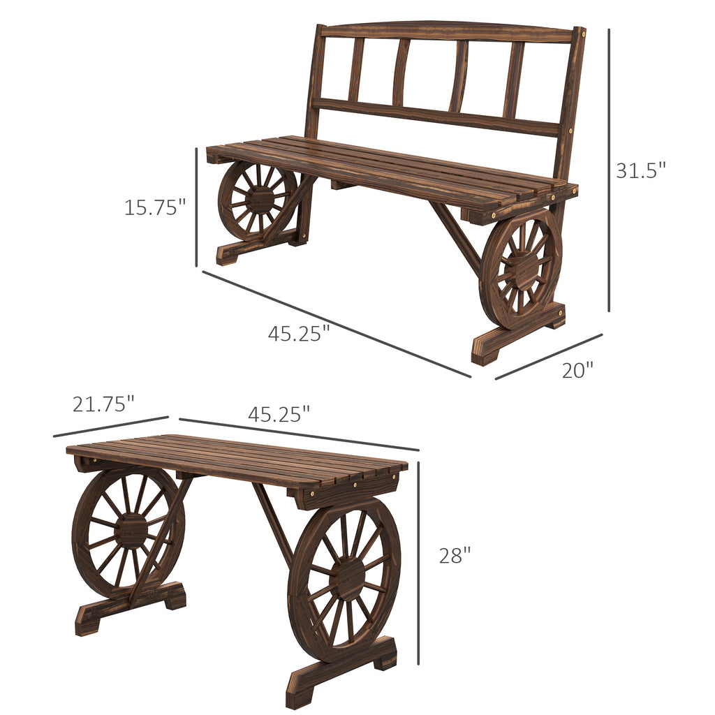 Patio Table and Chairs for 4 People, Wagon Wheel Design, Outdoor Furniture Set for Backyard, Garden, Carbonized cjdropshipping