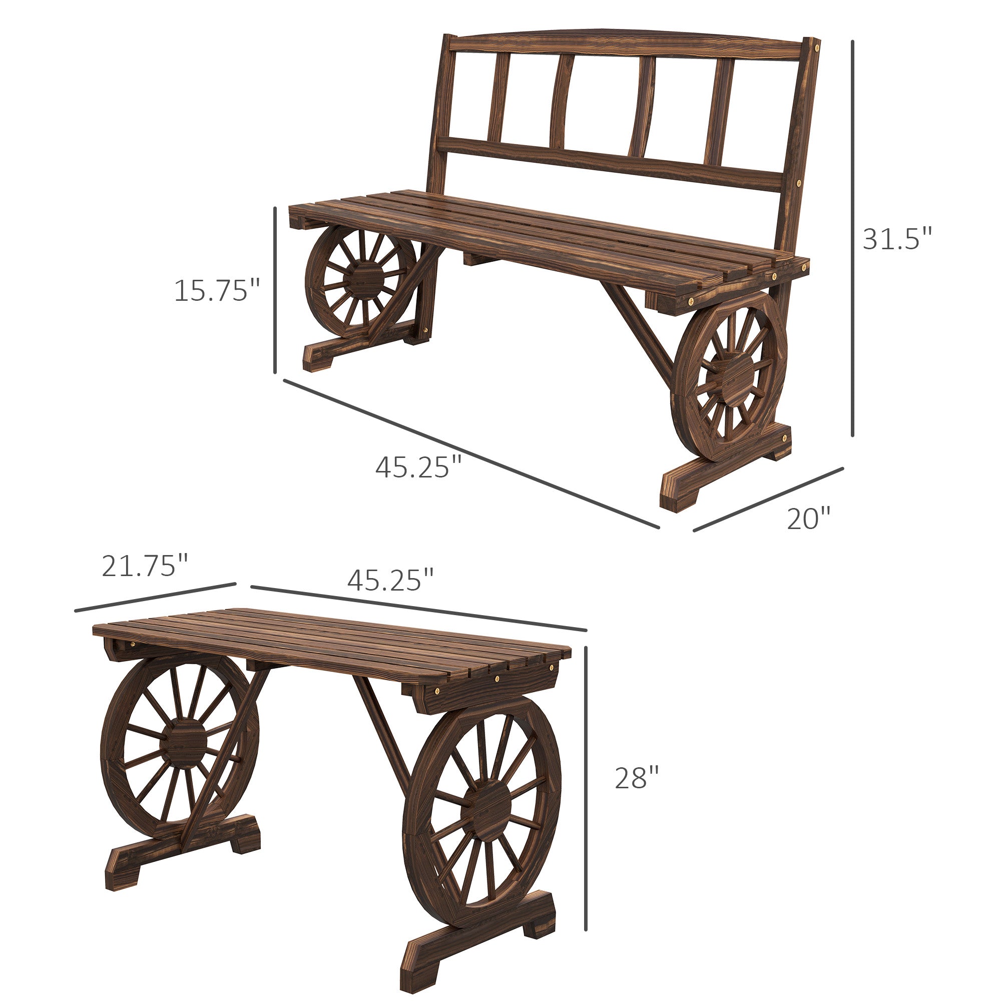 Patio Table and Chairs for 4 People, Wagon Wheel Design, Outdoor Furniture Set for Backyard, Garden, Carbonized cjdropshipping