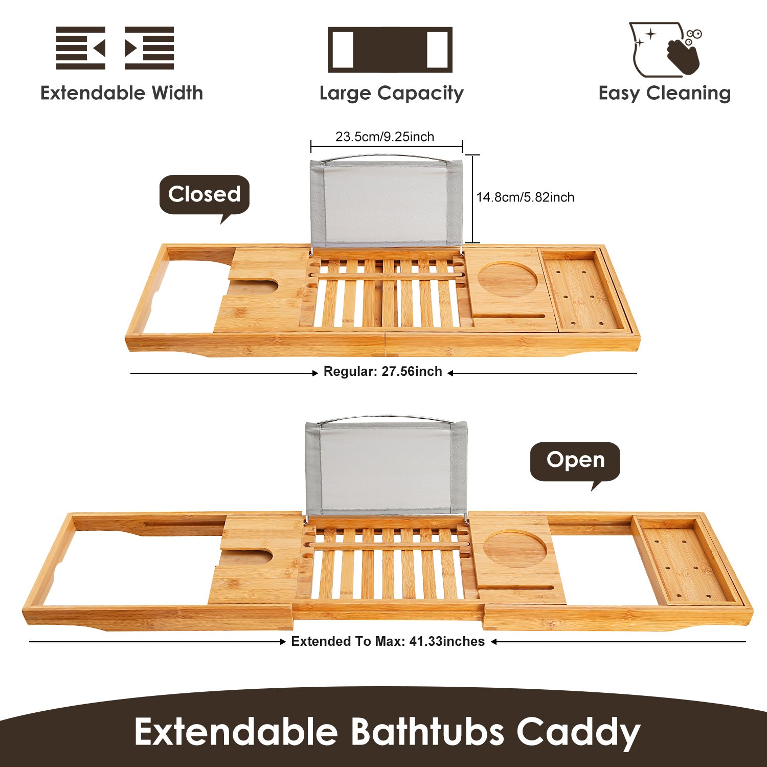 1Pc Bathtub Caddy Tray Crafted Bamboo Bath Tray Table Extendable Reading Rack Tablet Phone Holder Wine Glass Holder Shelf Desk Bathroom Spa TryTrendly