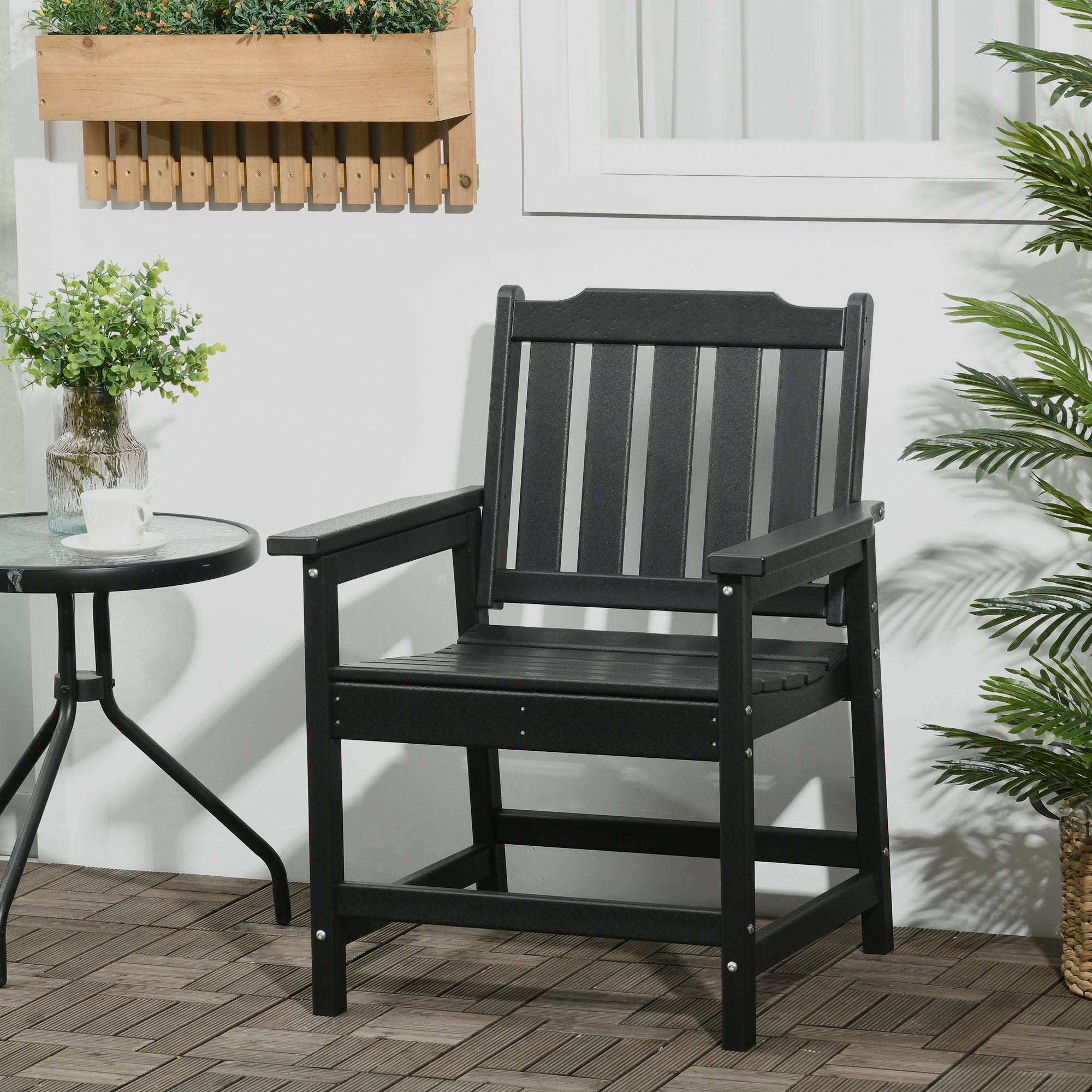 2 Piece All-Weather Patio Chairs, HDPE Patio Dining Chair Set, Heavy Duty Wood-Like Outdoor Furniture, Black TryTrendly