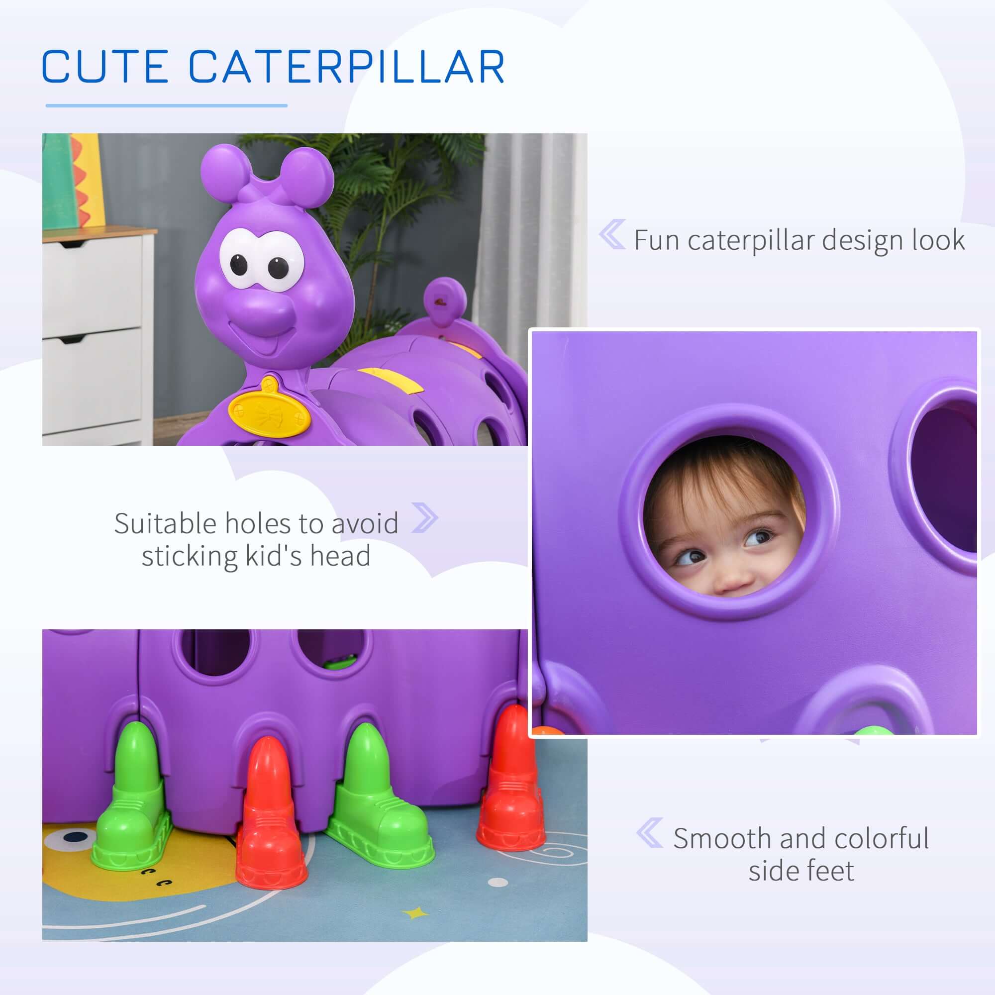 Purple 2-section kids climbing tunnel for indoor outdoor play