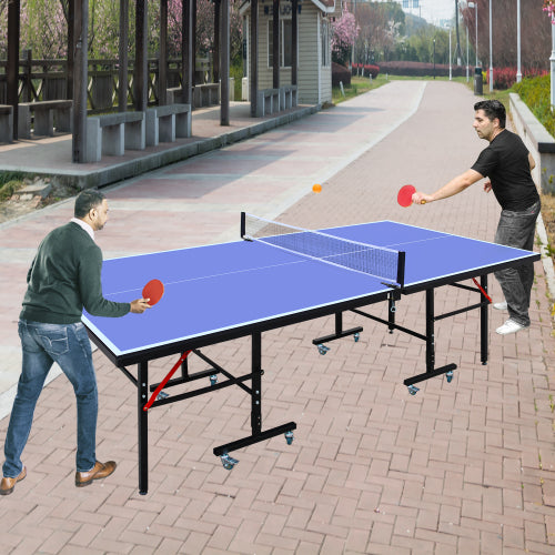 8ft Mid-Size Table Tennis Table Foldable & Portable Ping Pong Table Set For Indoor Games With Net, 2 Table Tennis Paddles And 3 Balls Anker
