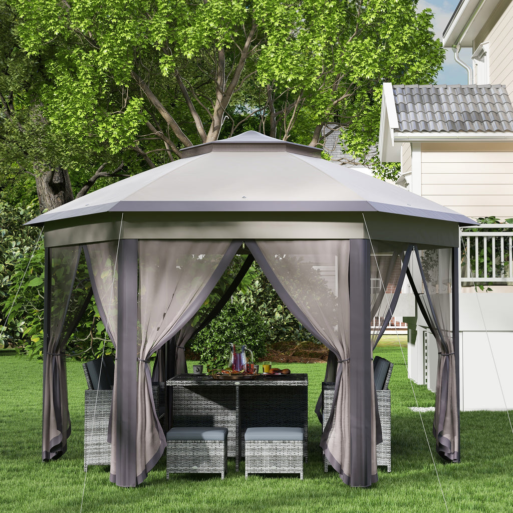 13' x 13' Pop Up Gazebo Hexagonal Canopy Shelter with 6 Zippered Mesh Netting for Patio Backyard Garden Wedding Party TryTrendly