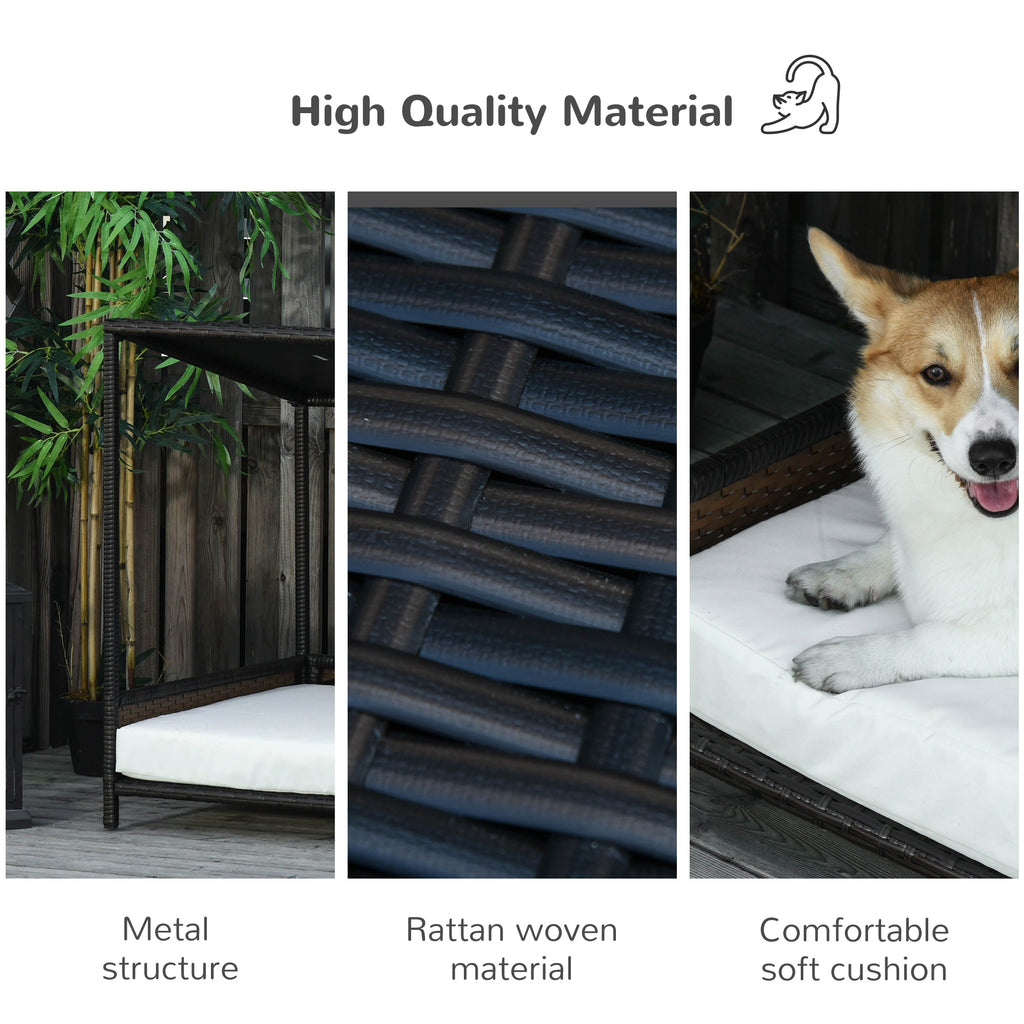 Wicker Dog House Raised Rattan Puppy Bed Cat Shelter for Indoor Outdoor Garden Patio Pet Sofa with Removable Cushion for Medium Sized Pet Brown cjdropshipping