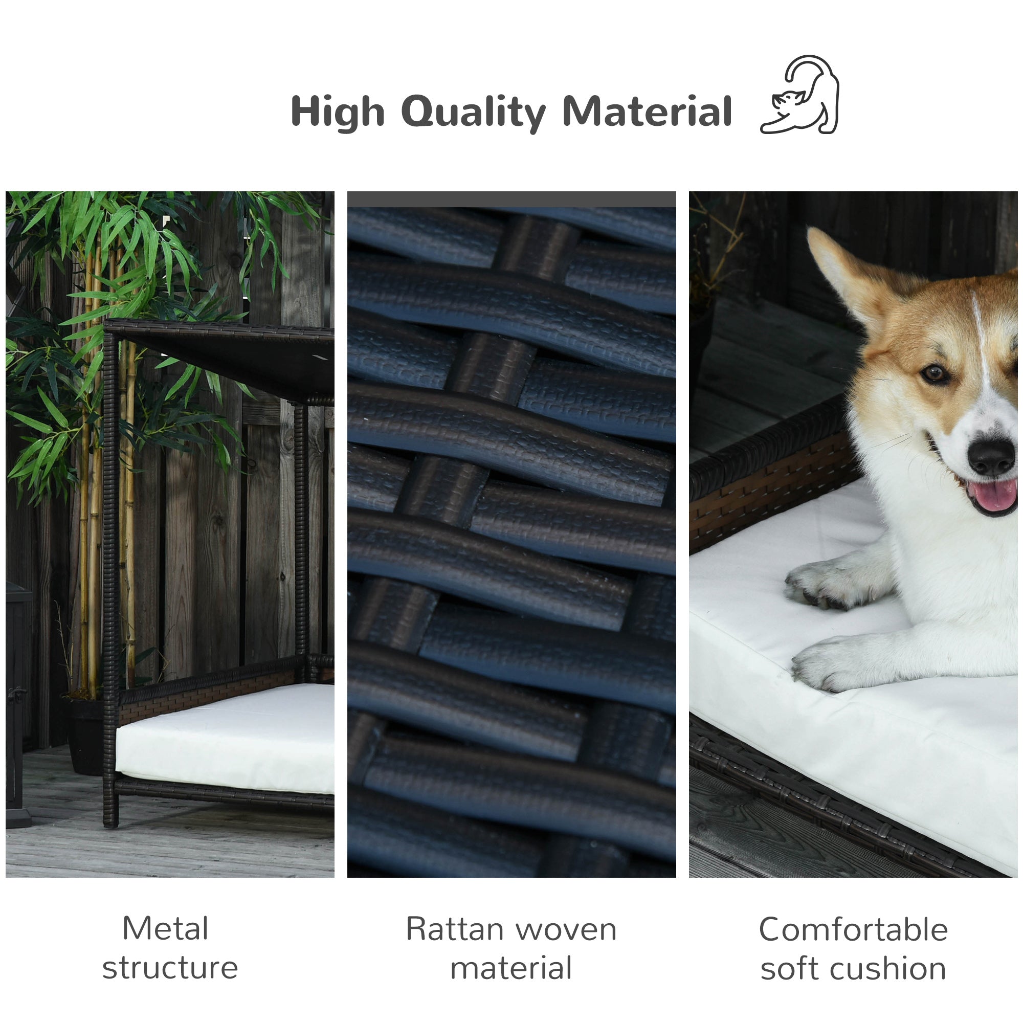 Wicker Dog House Raised Rattan Puppy Bed Cat Shelter for Indoor Outdoor Garden Patio Pet Sofa with Removable Cushion for Medium Sized Pet Brown cjdropshipping