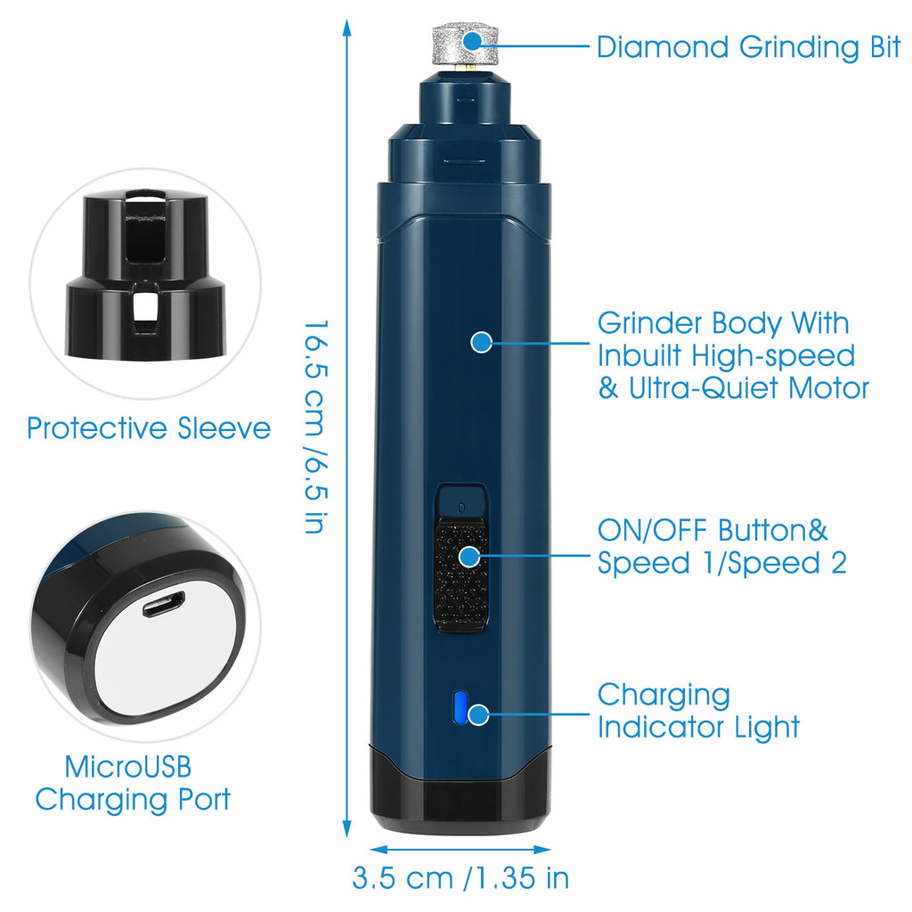 1Pc Dog Nail Grinder 2 Speeds Quiet USB Rechargeable Pet Nail Grinder Professional Pet Nail Trimmer Cordless Paws Grooming & Smoothing Claw Care For Small Medium Large Dogs & Cats cjdropshipping