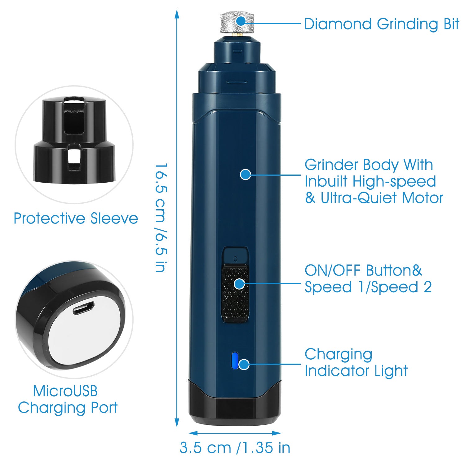 1Pc Dog Nail Grinder 2 Speeds Quiet USB Rechargeable Pet Nail Grinder Professional Pet Nail Trimmer Cordless Paws Grooming & Smoothing Claw Care For Small Medium Large Dogs & Cats cjdropshipping
