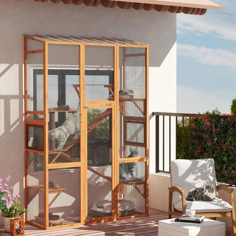 Outdoor Catio Cat Enclosure, Large Wooden Cat House With 6 Jumping Platforms, Scratching Post.For Multiple Packages Shipped, Please Pay Attention To The Details, Dimensions, And Weight. TryTrendly