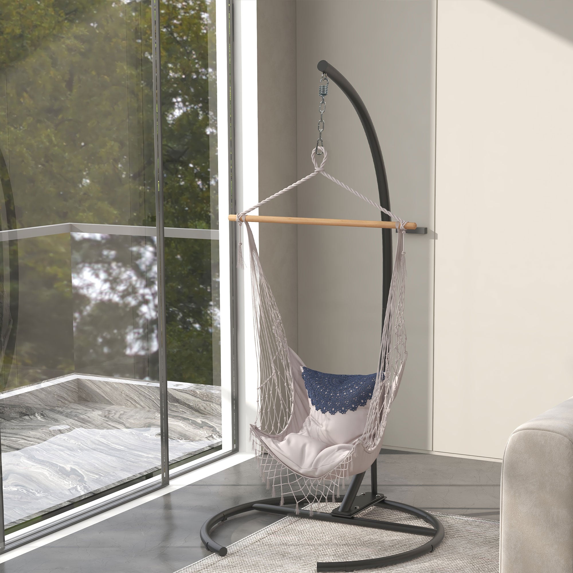 Hanging Hammock Chair Stand with Round Base, 40.2" x 76.8", Black TryTrendly