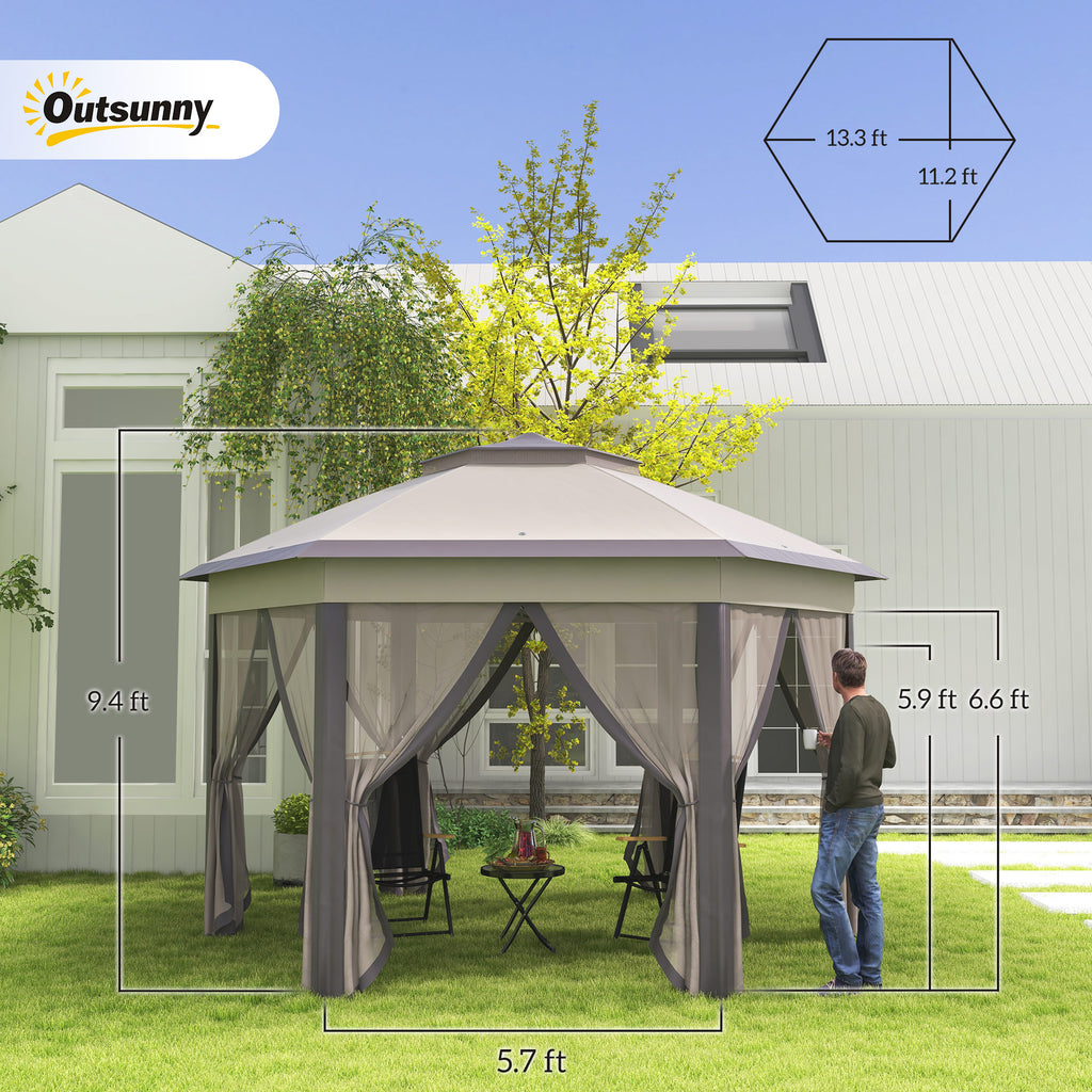 13' x 13' Pop Up Gazebo Hexagonal Canopy Shelter with 6 Zippered Mesh Netting for Patio Backyard Garden Wedding Party TryTrendly
