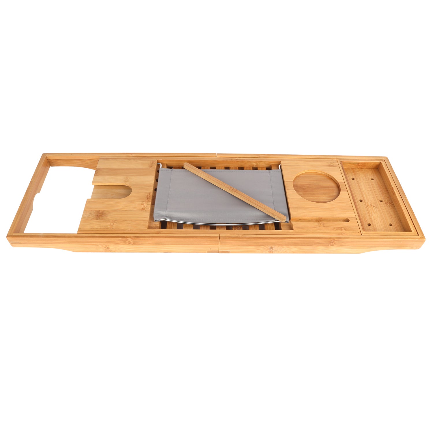 1Pc Bathtub Caddy Tray Crafted Bamboo Bath Tray Table Extendable Reading Rack Tablet Phone Holder Wine Glass Holder Shelf Desk Bathroom Spa TryTrendly