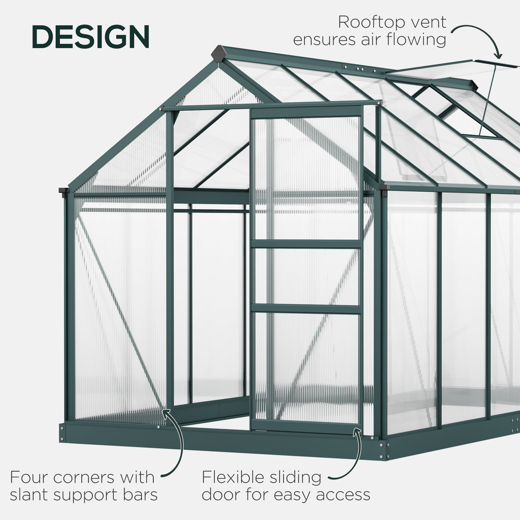 6' x 10' Greenhouse for Outdoors, Polycarbonate Greenhouse with Rain Gutter and Roof Vent, Aluminum Walk-in Green Houses for Outside for Patio Backyard Garden, Dark Green TryTrendly