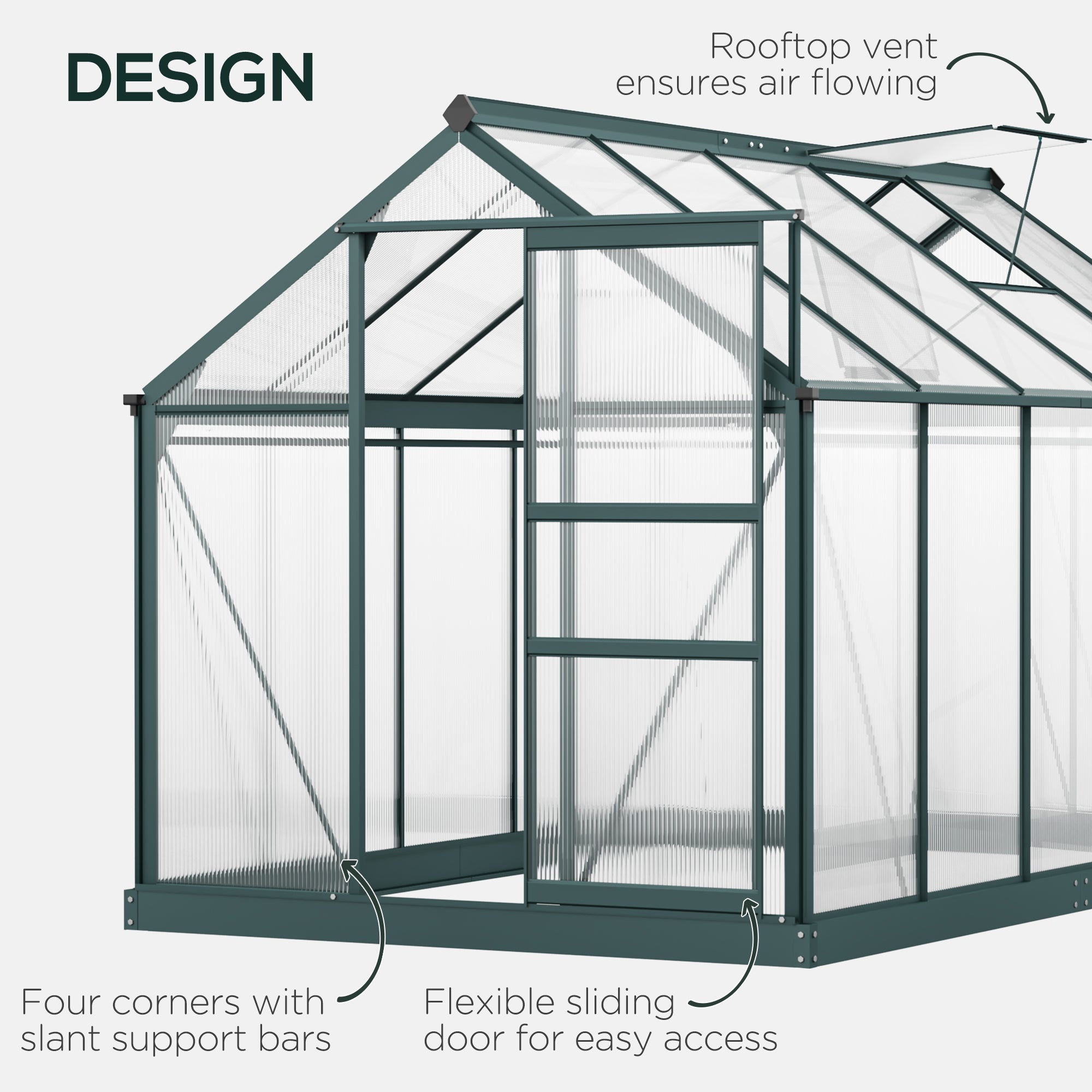6' x 10' Greenhouse for Outdoors, Polycarbonate Greenhouse with Rain Gutter and Roof Vent, Aluminum Walk-in Green Houses for Outside for Patio Backyard Garden, Dark Green TryTrendly