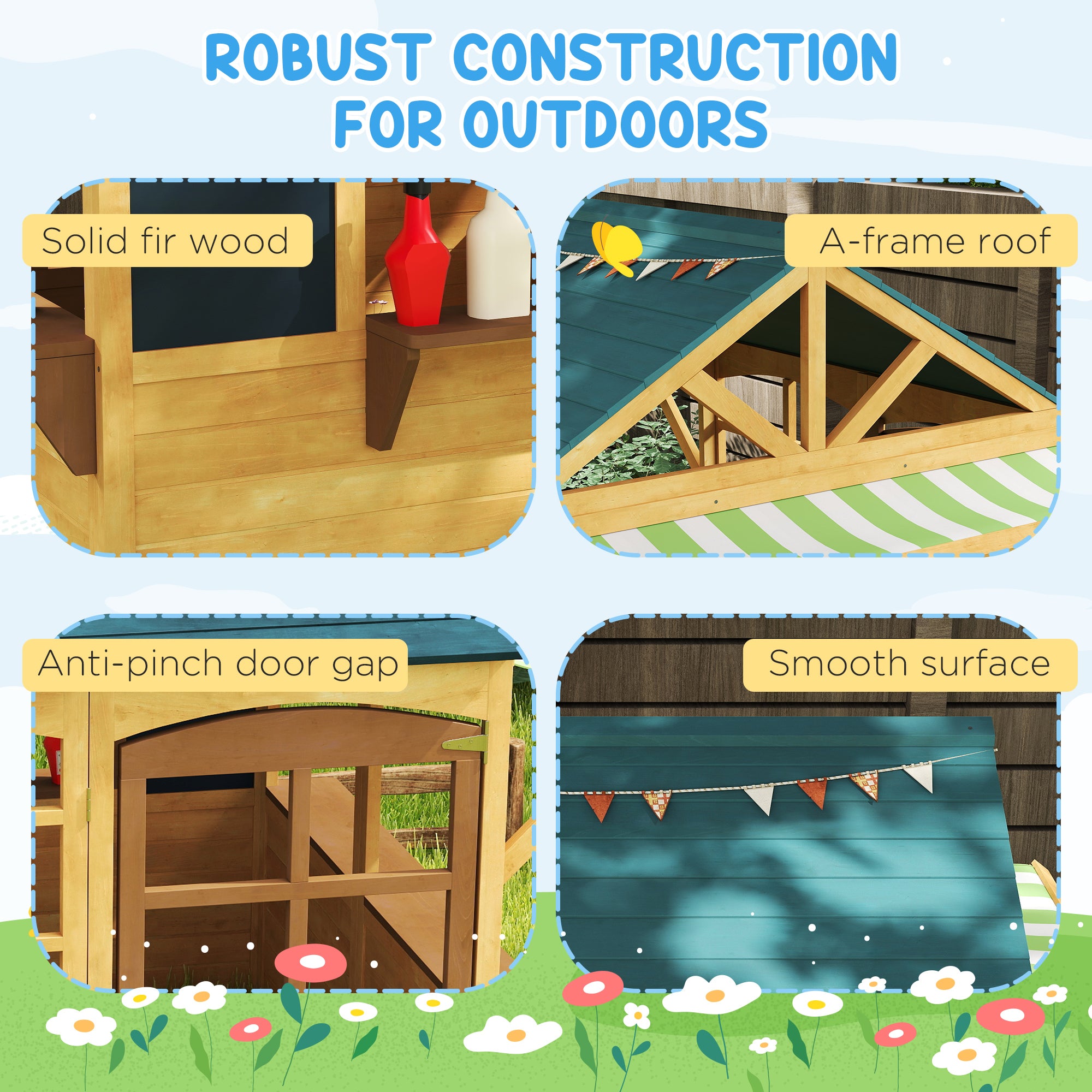Wooden Outdoor Playhouse, Foldable Kids Cottage with Windows, Working Door, Snack Bars, Waterproof Covers, for 3-8 Years TryTrendly