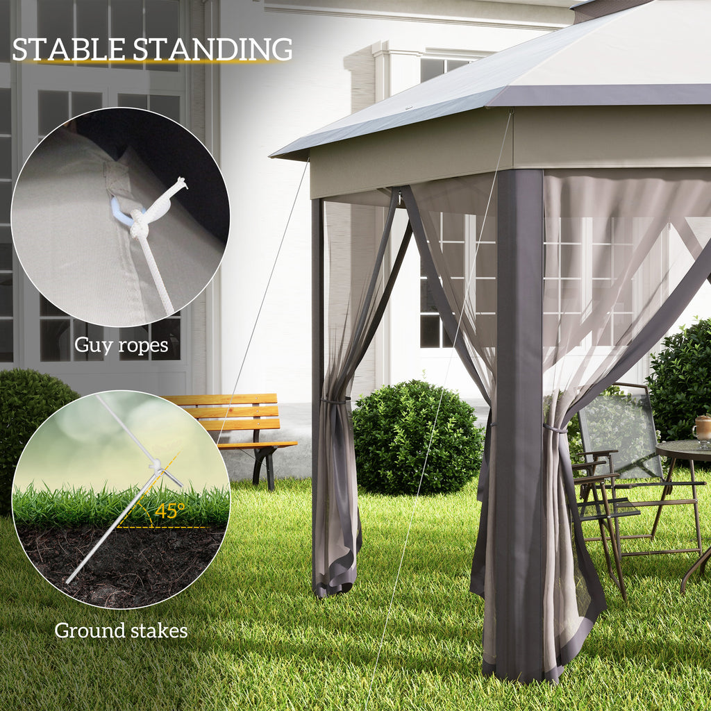 13' x 13' Pop Up Gazebo Hexagonal Canopy Shelter with 6 Zippered Mesh Netting for Patio Backyard Garden Wedding Party TryTrendly