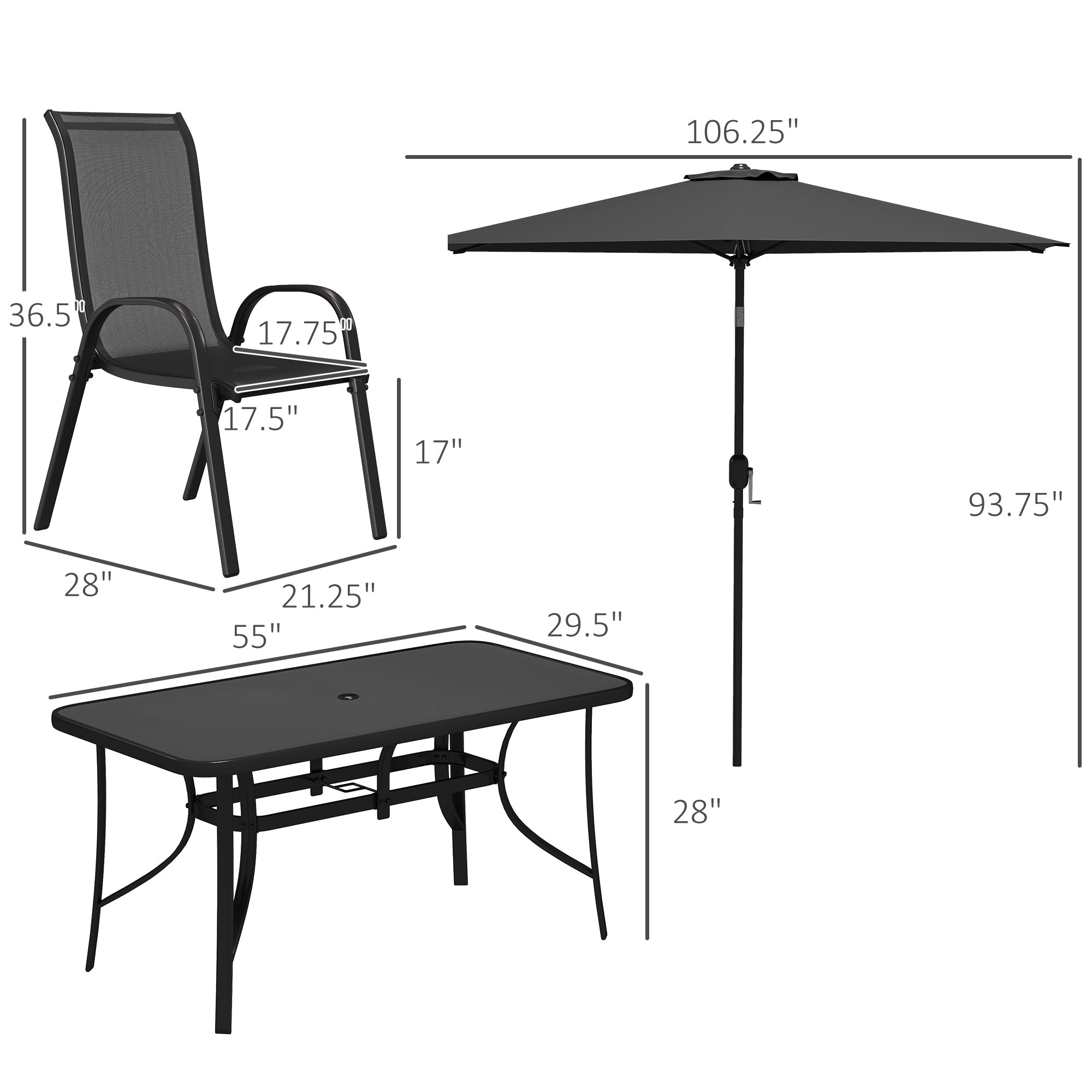 8 Pieces Patio Furniture Set with 9Ft Patio Umbrella, Outdoor Dining Table and Chairs, Black TryTrendly
