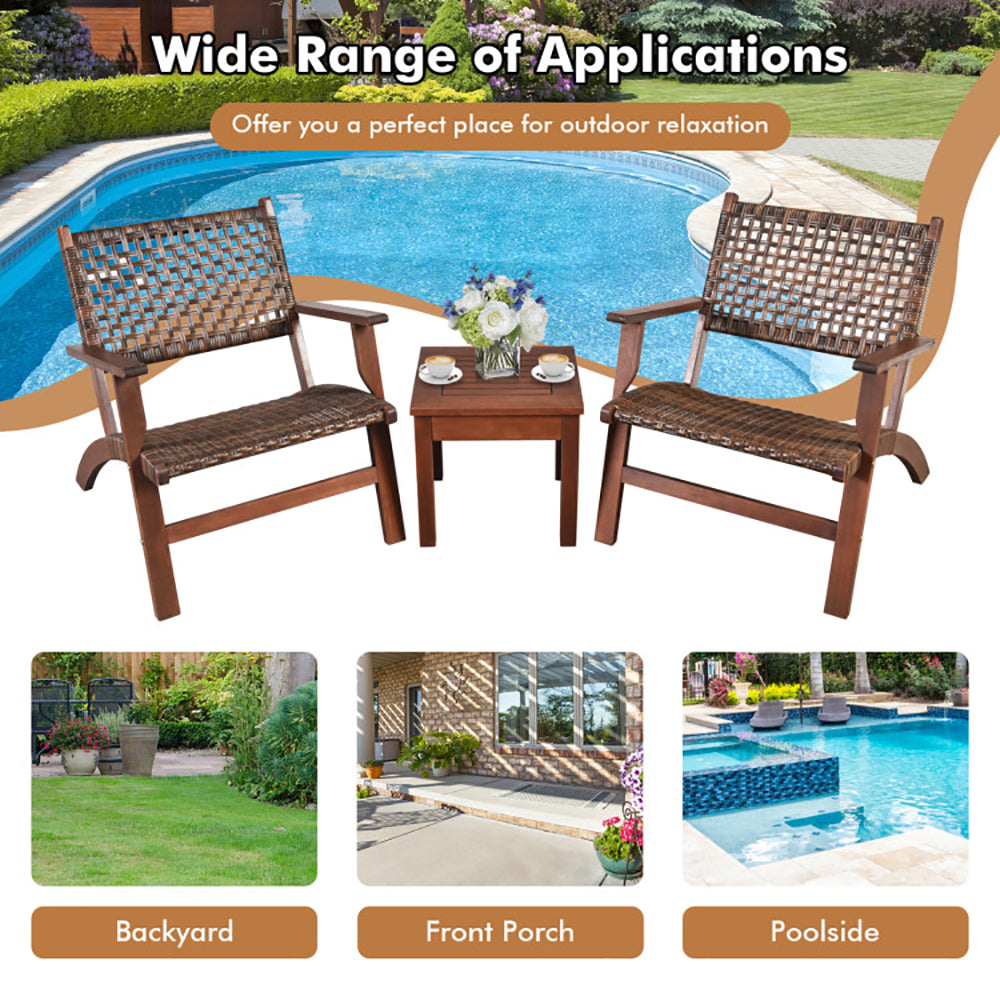 3 Pieces Outdoor Wooden Patio Rattan Furniture Set TryTrendly