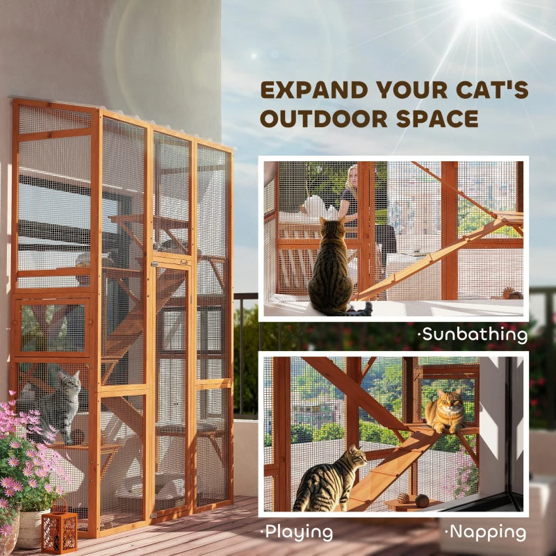 Outdoor Catio Cat Enclosure, Large Wooden Cat House With 6 Jumping Platforms, Scratching Post.For Multiple Packages Shipped, Please Pay Attention To The Details, Dimensions, And Weight. TryTrendly