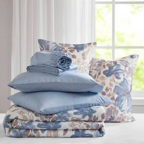 Floral Comforter Set With Bed Sheets Blue Queen TryTrendly