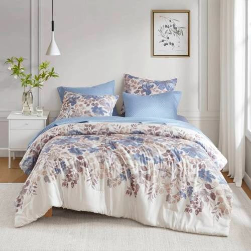 Floral Comforter Set With Bed Sheets Blue Queen TryTrendly