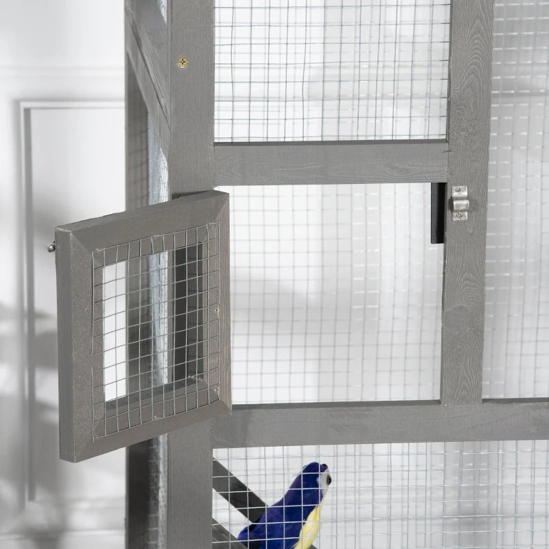 Wooden Bird Cage Outdoor Aviary House For Parrot, Parakeet, With Pull Out Tray And 2 Doors, Grey TryTrendly