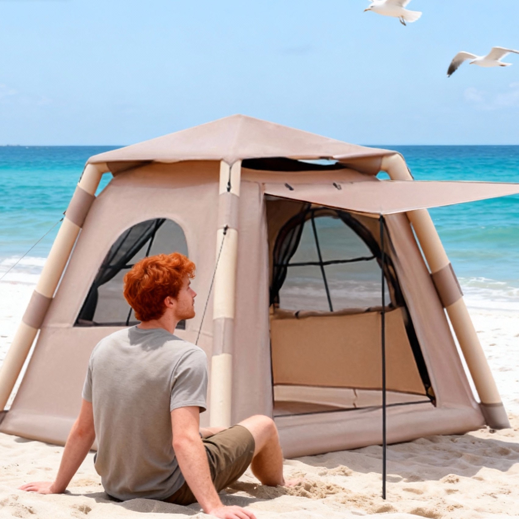 Inflatable Tent Outdoor Tent 2-4-person Tent Quick-opening Tent Inflatable Tent Hut Tent Camping Portable Tent Windproof Tent Family Party Tent Pop-up Tent Shading And Waterproof Tent Camping Tent cjdropshipping