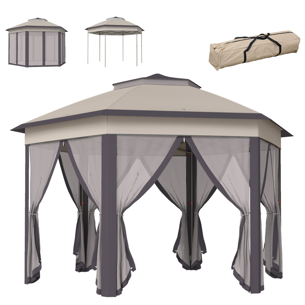 13' x 13' Pop Up Gazebo Hexagonal Canopy Shelter with 6 Zippered Mesh Netting for Patio Backyard Garden Wedding Party TryTrendly