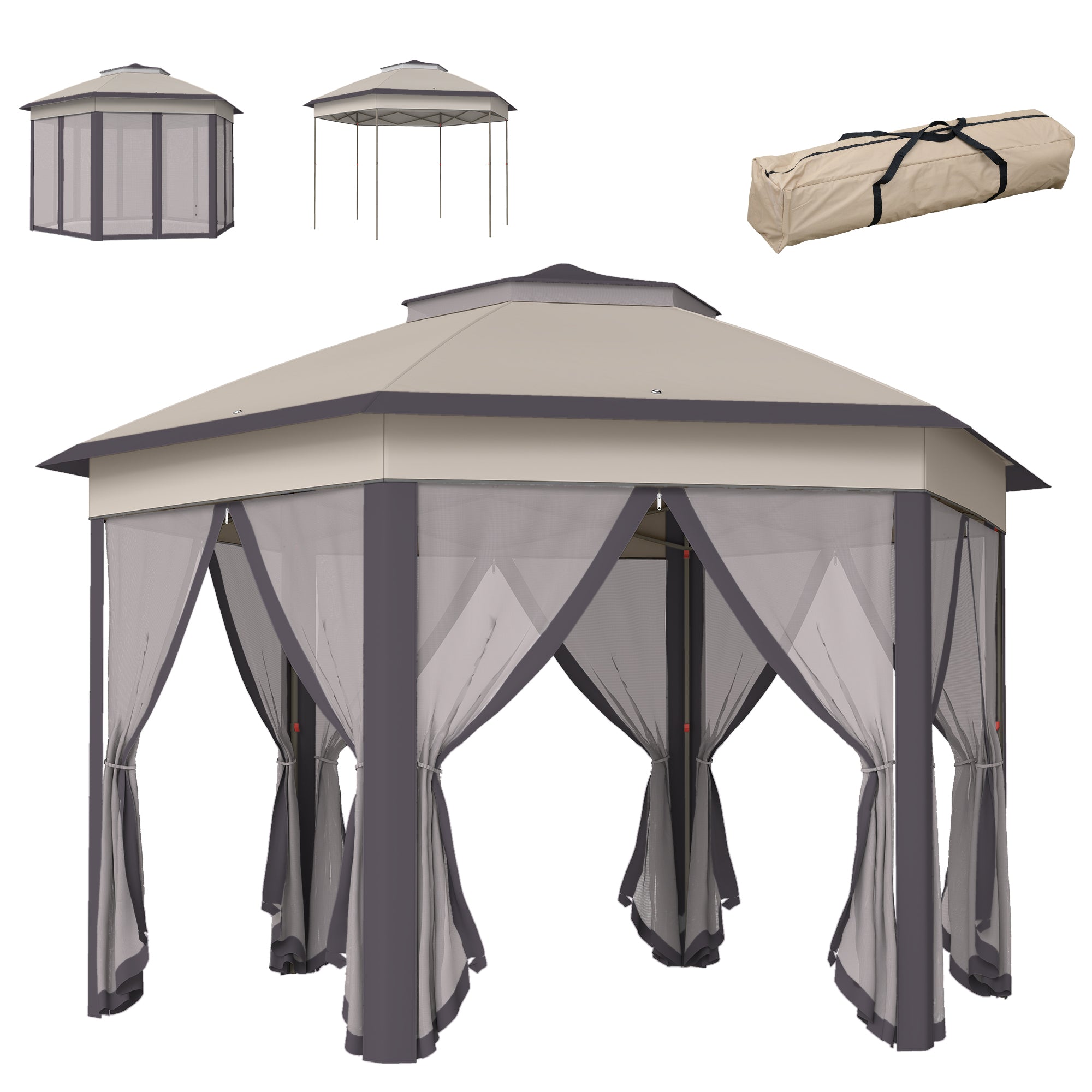 13' x 13' Pop Up Gazebo Hexagonal Canopy Shelter with 6 Zippered Mesh Netting for Patio Backyard Garden Wedding Party TryTrendly