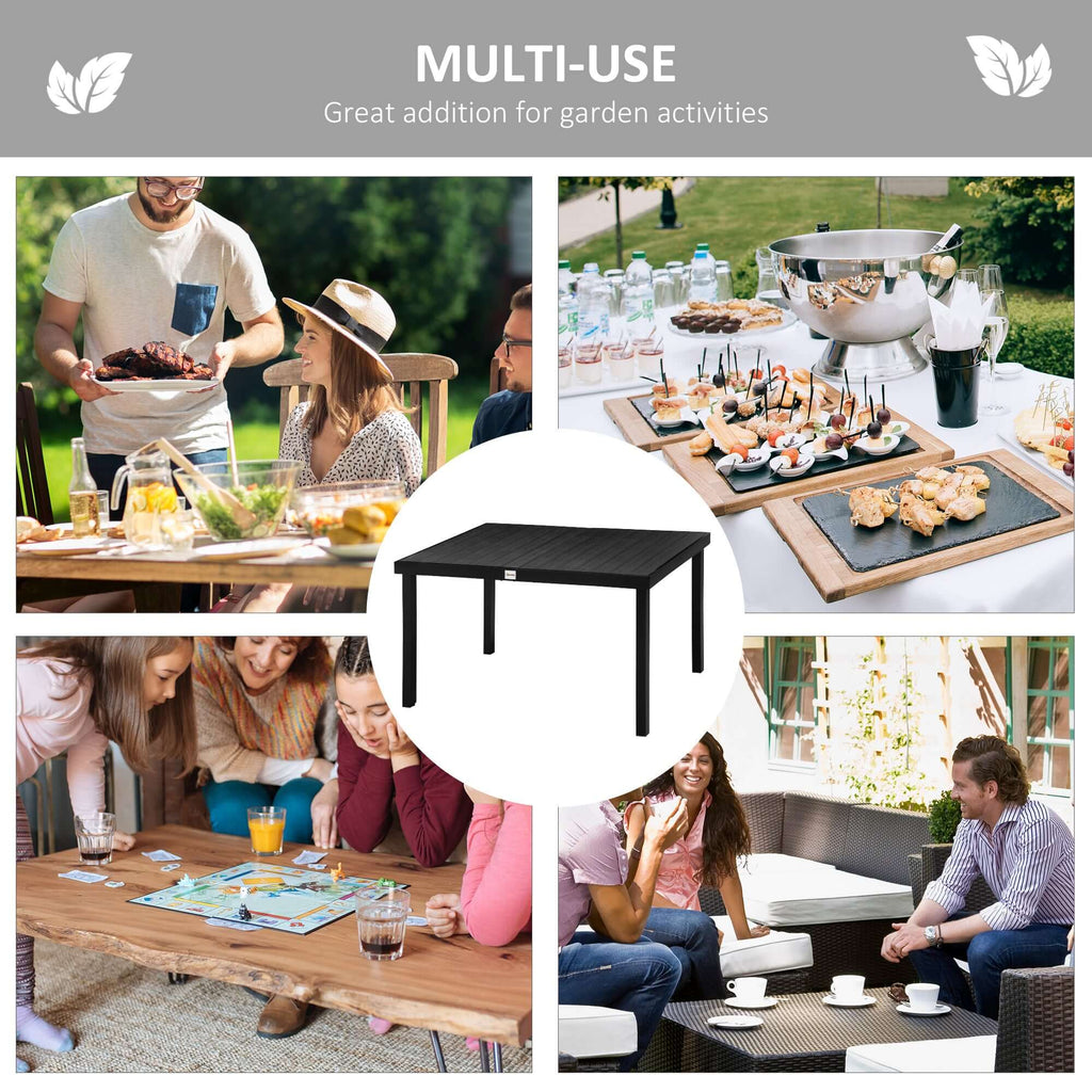Outdoor Dining Table for 6 Person, Rectangular Patio Table, Aluminum Metal Legs for Garden, Lawn, Patio, Woodgrain Black TryTrendly
