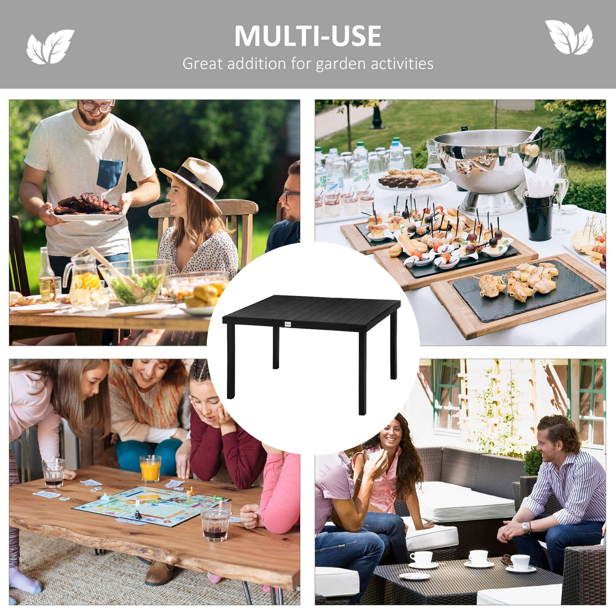 Outdoor Dining Table for 6 Person, Rectangular Patio Table, Aluminum Metal Legs for Garden, Lawn, Patio, Woodgrain Black TryTrendly