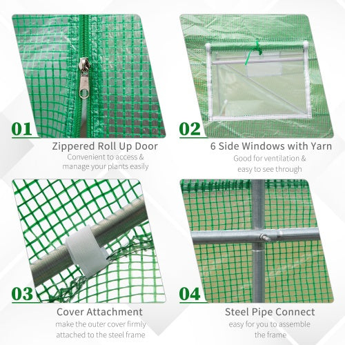 Outsunny 15X 6 X 7 Walk-in Tunnel Greenhouse Garden Plant Growing House With Door And Ventilation Window, Green TryTrendly