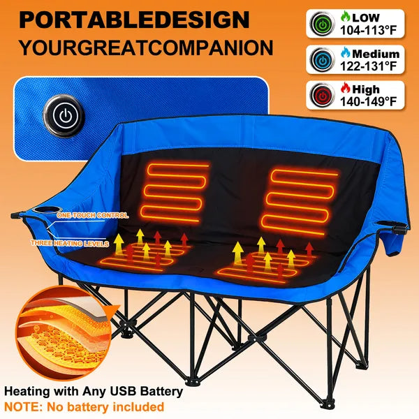 Oversized Heated Camping Chair, Patio Lounge Chairs With 3 Heat Levels, Portable Folding Heated Chair Round Moon Saucer Folding Lawn Chair Outdoor Chair For Camping, Lounge Patio TryTrendly