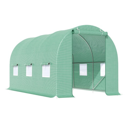 Outsunny 15X 6 X 7 Walk-in Tunnel Greenhouse Garden Plant Growing House With Door And Ventilation Window, Green TryTrendly