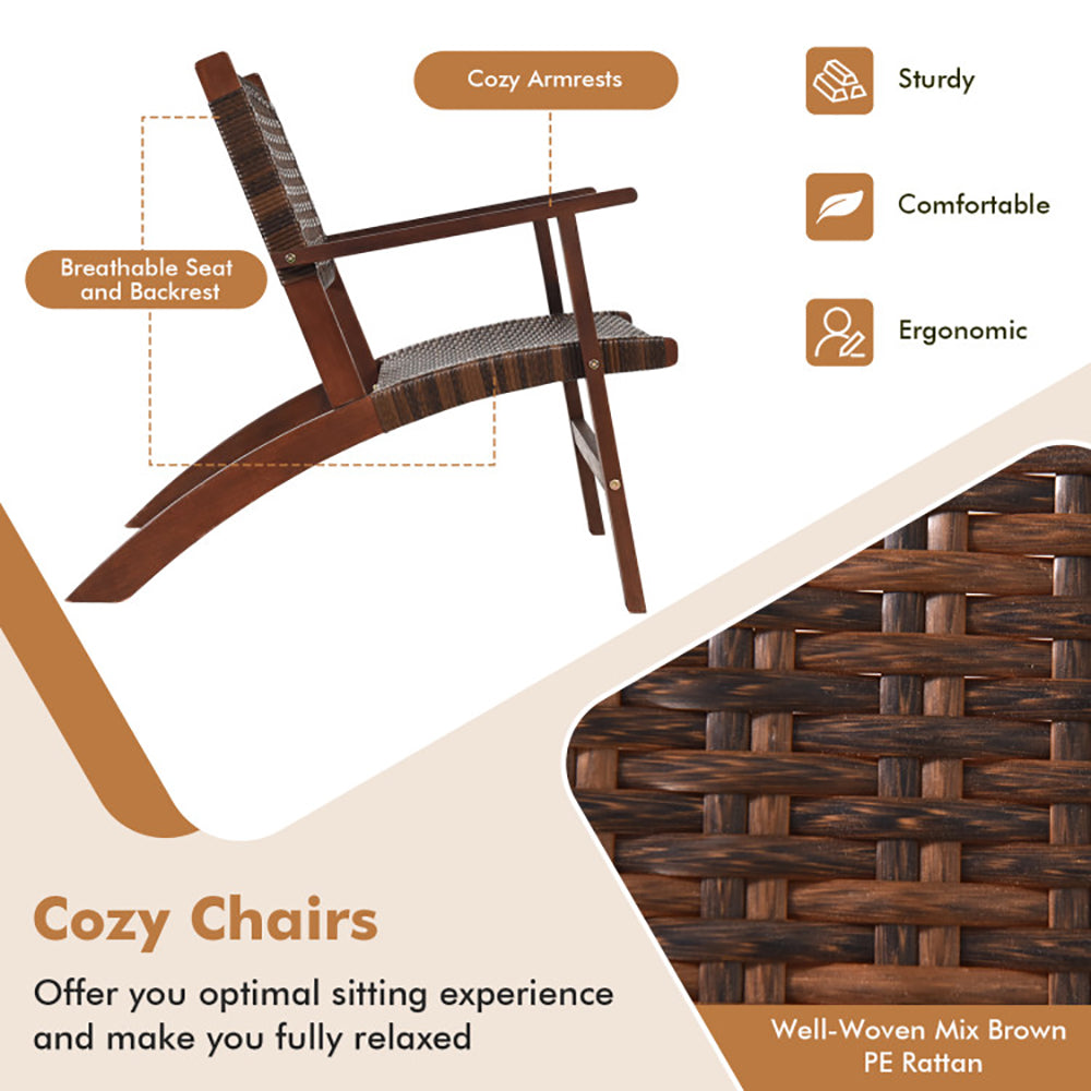 3 Pieces Outdoor Wooden Patio Rattan Furniture Set TryTrendly