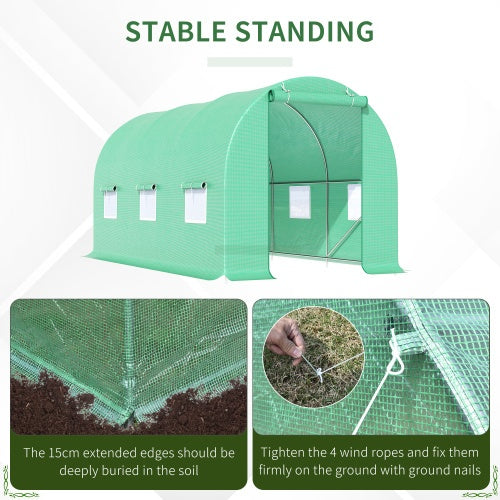 Outsunny 15X 6 X 7 Walk-in Tunnel Greenhouse Garden Plant Growing House With Door And Ventilation Window, Green TryTrendly