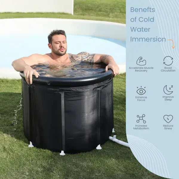 Portable XXL cold plunge tub, 102-gallon foldable ice bath basin for outdoor recovery and muscle therapy
