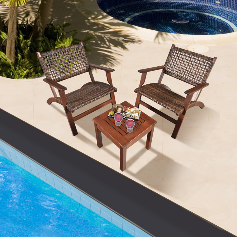 3 Pieces Outdoor Wooden Patio Rattan Furniture Set TryTrendly