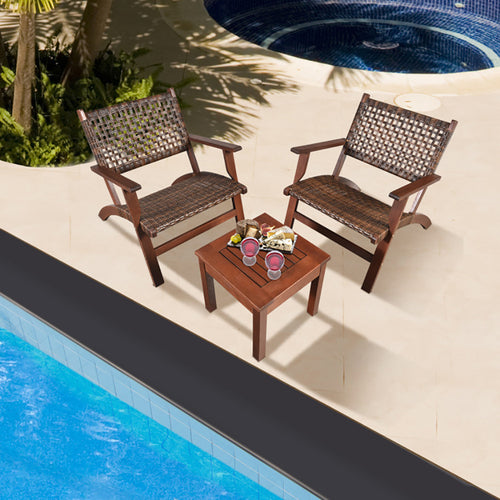 3 Pieces Outdoor Wooden Patio Rattan Furniture Set TryTrendly