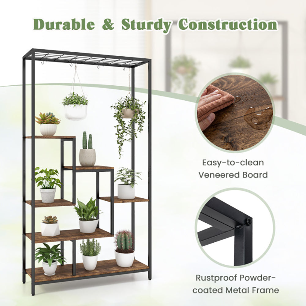 6-Tier Tall Plant Stand 71 Inch Metal Indoor Plant Shelf With 10 Hanging Hooks Anker