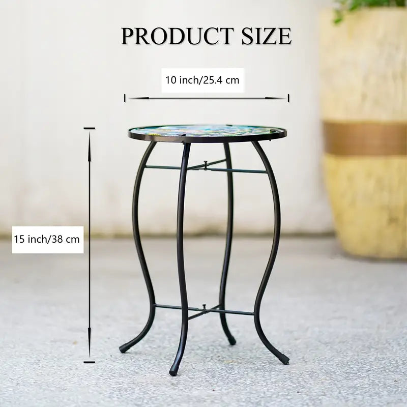 Terrance Floral Outdoor Glass Patio Side Table