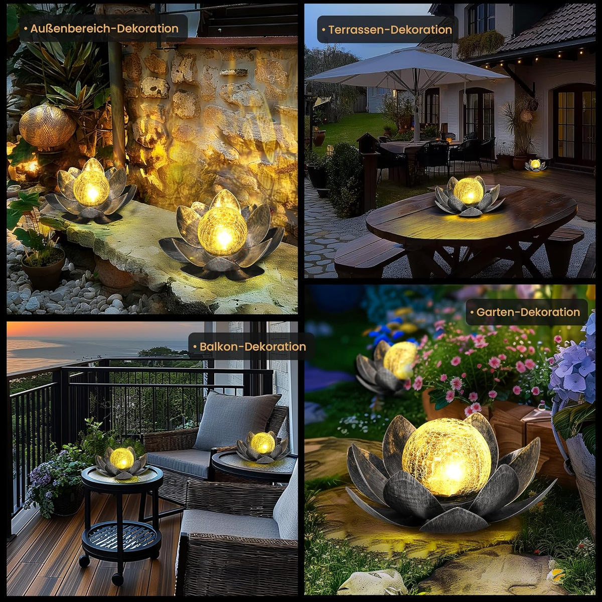 GIGALUMI Solar Lotus Flower Glass Lantern – Grey