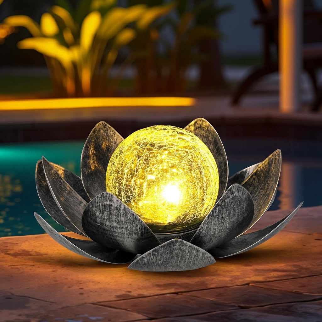 GIGALUMI Solar Lotus Flower Glass Lantern – Grey