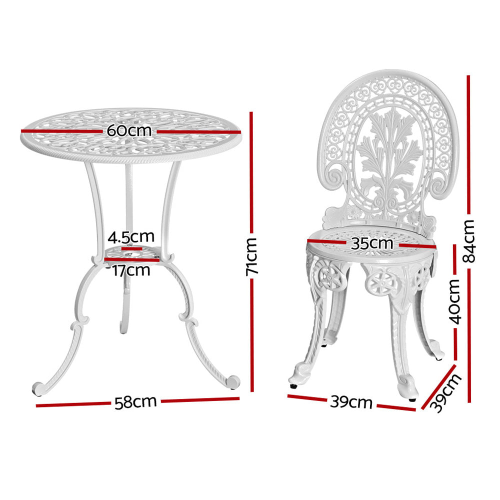 Gardeon 3-Piece Outdoor Bistro Set – White Aluminium
